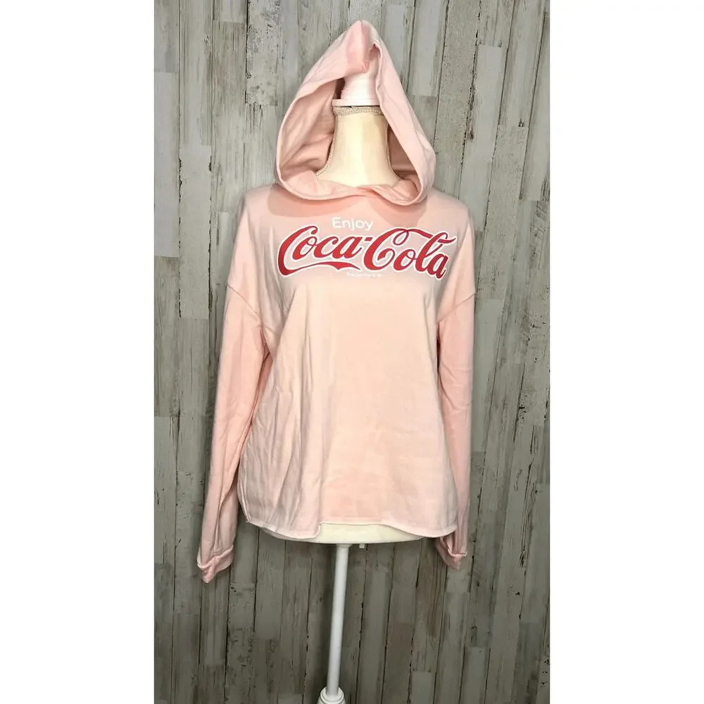 Coca-Cola Women's XL Pink Cropped Hoodie Long Sleeve Pullover Casual